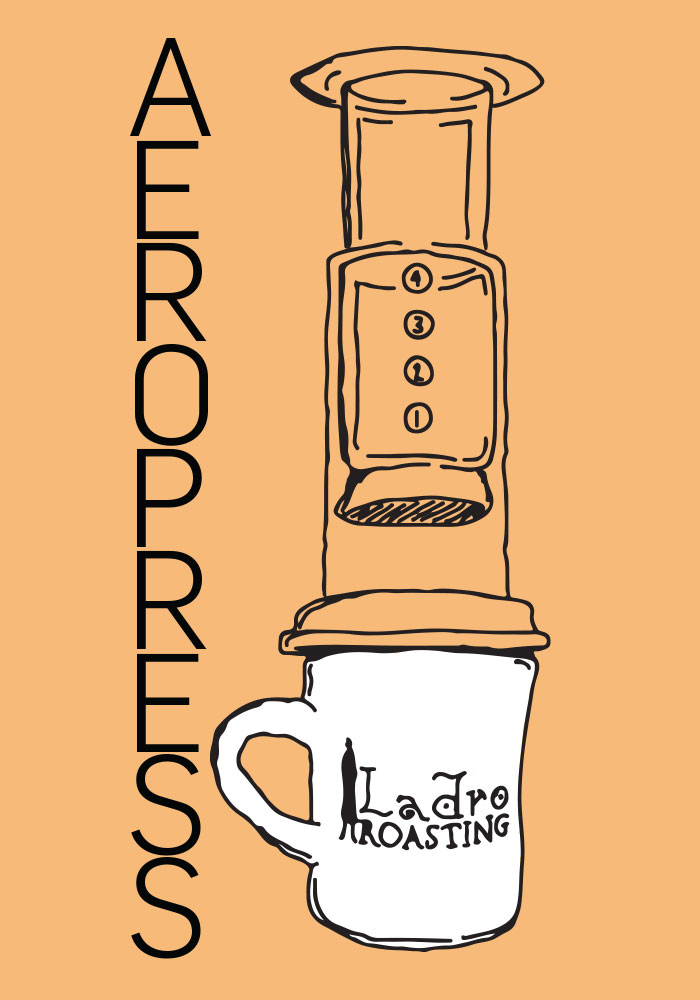 AeroPress postcard front with hand drawn image